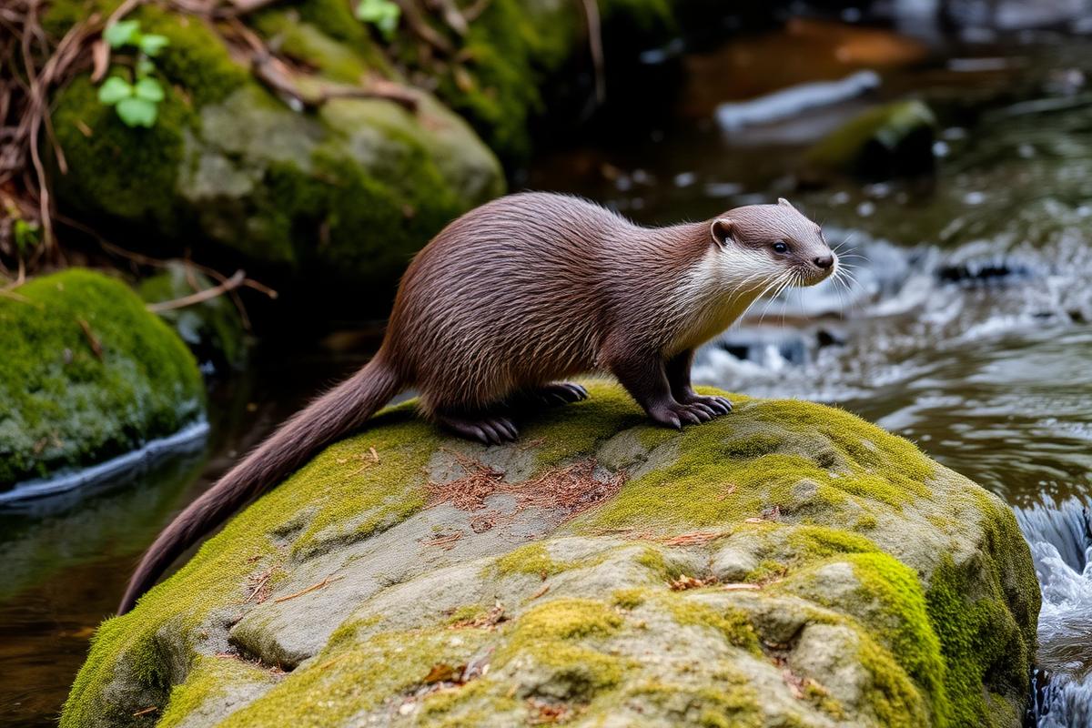 An otter beside a woodland river